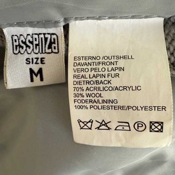 Essenza Y2K Real Lapin Fur Jacket Rabbit Fur Trim Zip Sweater Cardigan Size M - Picture 4 of 16